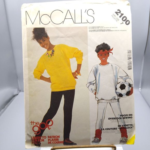 Vintage Sewing PATTERN McCalls 2100 the gap 1985 Girls Top and Pants for Stretch - Picture 1 of 2